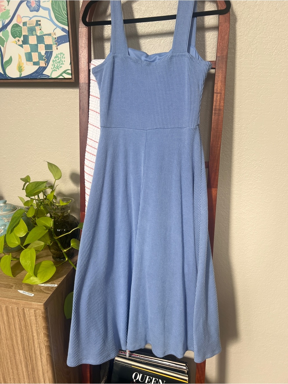 Sleeveless Square-Neck ribbed Midi Dress in Light Blue NWOT - Picture 4 of 5